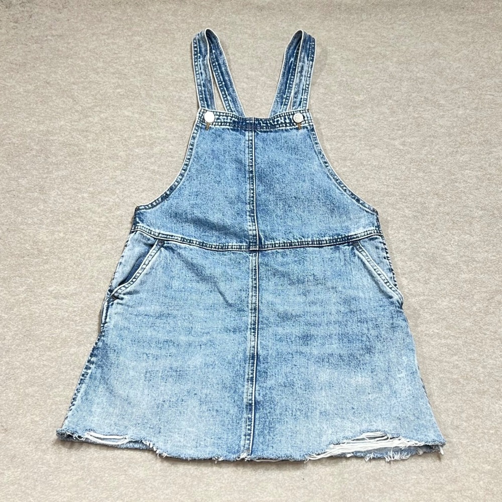 BLANKNYC Acid Wash Denim Overall Dress Blue Distressed Frayed Mini Sz 25 Classic